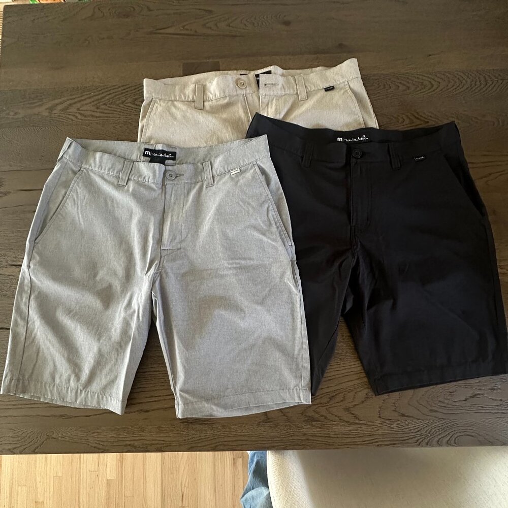 Travis Mathew Golf Shorts Bundle (3) – Gray, Khaki & Black - Size 33